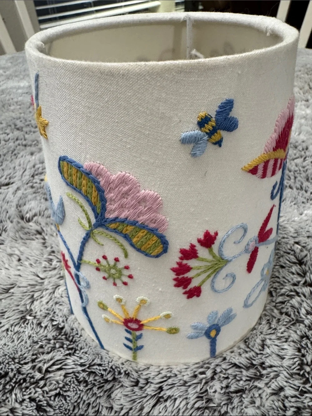 IKEA Alfhild Fägel White Embroidered Folk Art Lampshade Floral Bird 6” Height